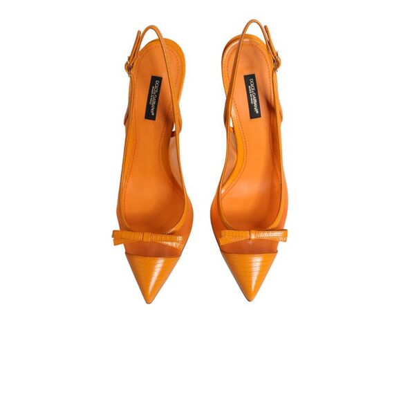 Dolce & Gabbana Orange Leather Mesh Heels Slingback  Women's Shoes - Picture 3 of 5